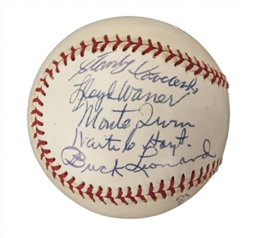 Multi-Signed Hall of Famer Baseball With 7 Signatures: Coveleski, Waner, Hoyt, Irvin, Leonard, Terry, and Averill